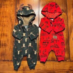 Carter's & Simple Joys Newborn Set of 2‎ Fleece Sleepers Red and Green